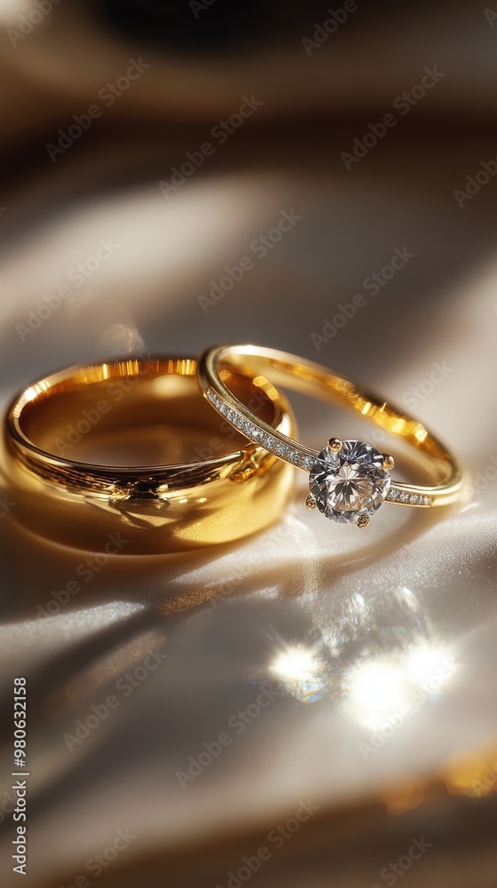 A luxurious ring crafted from high-purity gold shining brightly next to another ring made from lesser quality metal alloys A luxurious ring crafted from high-purity gold shining brightly next to another ring made from lesser quality metal alloys