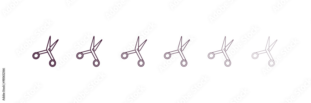 open scissors outline icon. Linear vector from tools concept. 6 different line style open scissors icon included thin, light, regular, medium, bold, black open scissors outline icon. Linear vector from tools concept. 6 different line style open scissors icon included thin, light, regular, medium, bold, black