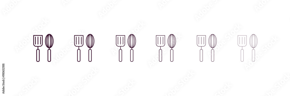 kitchen tools outline icon. Linear vector from tools concept. 6 different line style kitchen tools icon included thin, light, regular, medium, bold, black kitchen tools outline icon. Linear vector from tools concept. 6 different line style kitchen tools icon included thin, light, regular, medium, bold, black