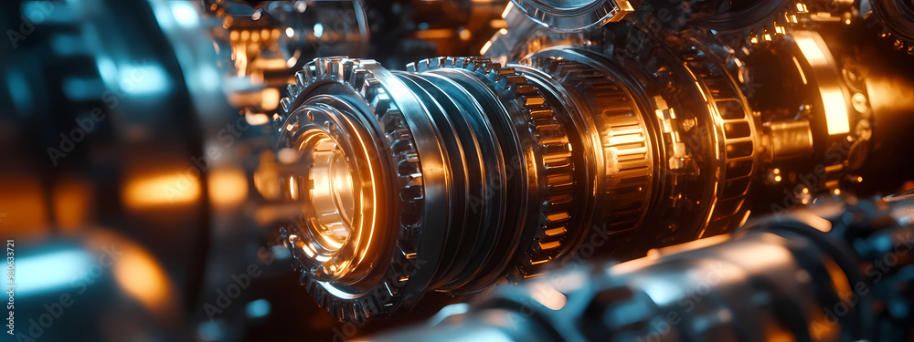 Futuristic Industrial Engine with Glowing Gears Futuristic Industrial Engine with Glowing Gears