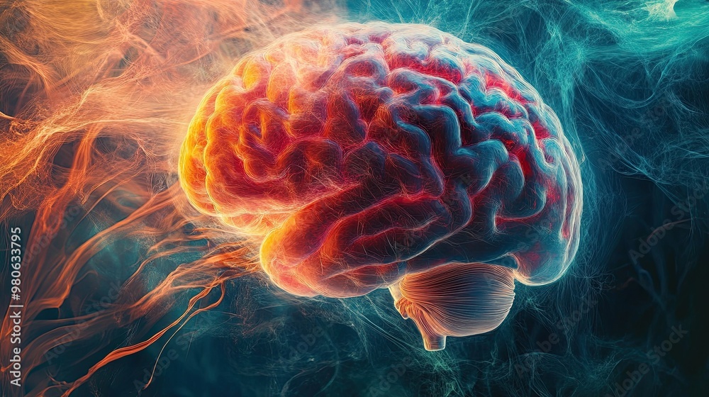 Fototapeta premium Colorful Brain Illustration with Abstract Background