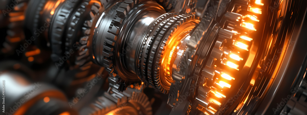 Futuristic Industrial Engine with Glowing Gears Futuristic Industrial Engine with Glowing Gears