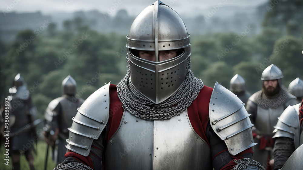 Fototapeta premium Ancient warrior in shining armor, ready for battle