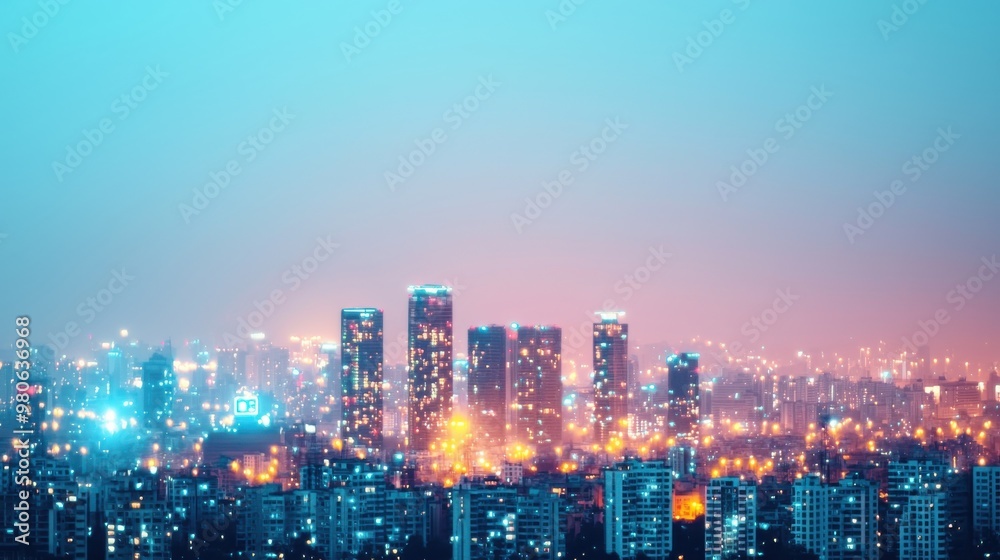 Stunning city skyline at dusk, showcasing glowing buildings and a vibrant atmosphere against a colorful night sky. Stunning city skyline at dusk, showcasing glowing buildings and a vibrant atmosphere against a colorful night sky.