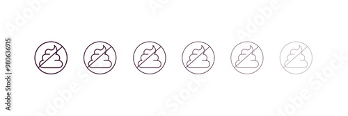 no pooping outline icon. Linear vector from traffic signs concept. 6 different line style no pooping icon included thin, light, regular, medium, bold, black