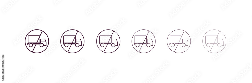no trucks outline icon. Linear vector from traffic signs concept. 6 different line style no trucks icon included thin, light, regular, medium, bold, black no trucks outline icon. Linear vector from traffic signs concept. 6 different line style no trucks icon included thin, light, regular, medium, bold, black