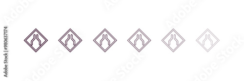 narrow road outline icon. Linear vector from traffic signs concept. 6 different line style narrow road icon included thin, light, regular, medium, bold, black