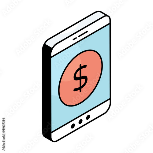 Dollar inside smartphone, icon of mobile money