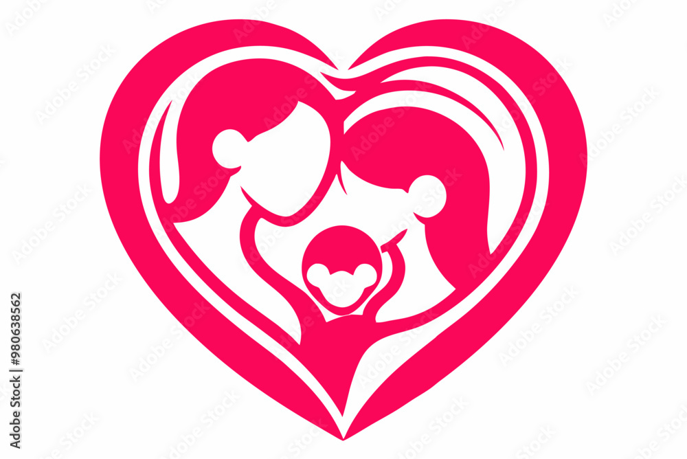vector logo features a stylized illustration of a family enclosed within a heart shape vector logo features a stylized illustration of a family enclosed within a heart shape
