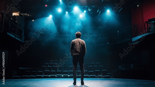 An actor delivering an emotional monologue on stage, illuminated by a single spotlight in an intimate theater setting.