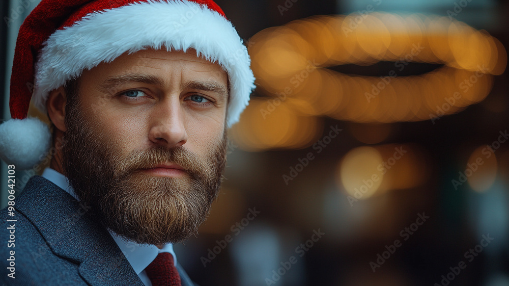 A businessman in an expensive suit and a Santa hat..