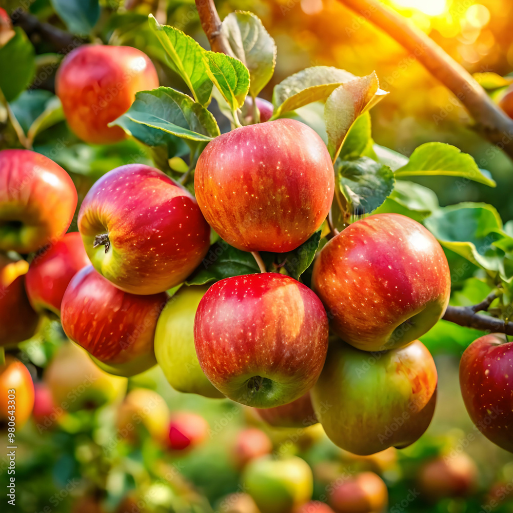 closeup shot of delicious fresh apples growing in field closeup shot of delicious fresh apples growing in field