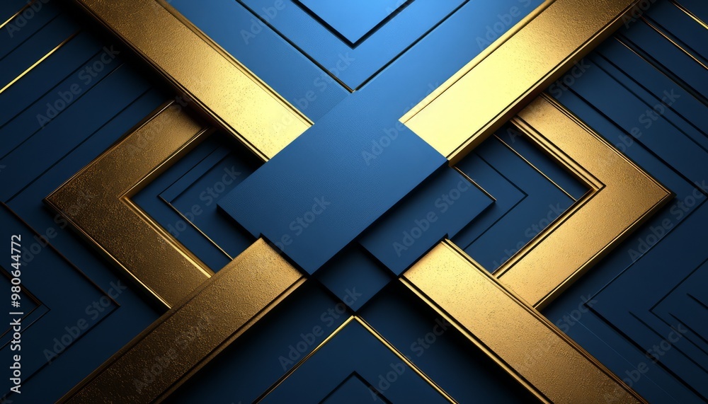 Abstract Geometric Design with Blue and Gold Intersecting Shapes Abstract Geometric Design with Blue and Gold Intersecting Shapes
