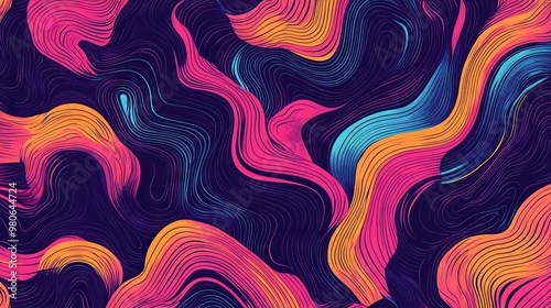 Seamless vector pattern pack wavy trippy psychedelic groovy lines