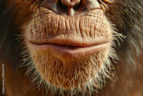 Close-up of a smiling monkey showing its teeth, capturing the playful and joyful expression of this charming primate in a humorous portrait. photo