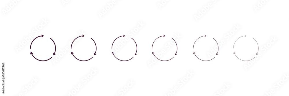 rotating arrows outline icon. Linear vector from user interface concept. 6 different line style rotating arrows icon included thin, light, regular, medium, bold, black rotating arrows outline icon. Linear vector from user interface concept. 6 different line style rotating arrows icon included thin, light, regular, medium, bold, black