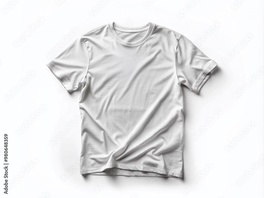 Crisp, plain white t-shirt lying flat on a pure white background, showcasing a CLEAN and minimalist aesthetic with a transparent PNG overlay for easy editing. Crisp, plain white t-shirt lying flat on a pure white background, showcasing a CLEAN and minimalist aesthetic with a transparent PNG overlay for easy editing.