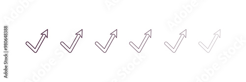 check mark arrow outline icon. Linear vector from user interface concept. 6 different line style check mark arrow icon included thin, light, regular, medium, bold, black