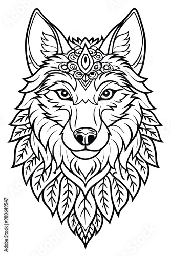 Portrait of a wolf. Hand drawn patterns for coloring. Freehand sketch drawing for adult antistress coloring book in zentangle style. Collection of animals