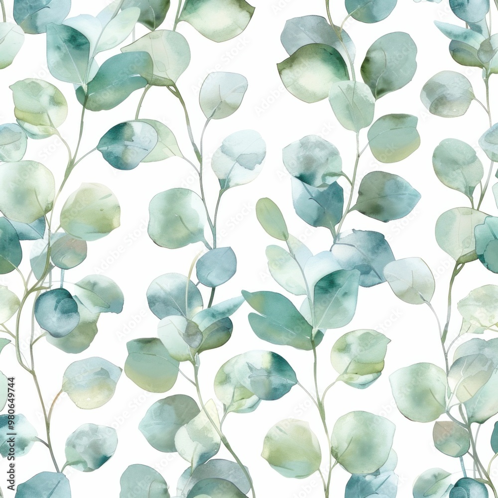 Watercolor leaves pattern on a light background with soft green and blue tones, creating a fresh and natural atmosphere Watercolor leaves pattern on a light background with soft green and blue tones, creating a fresh and natural atmosphere