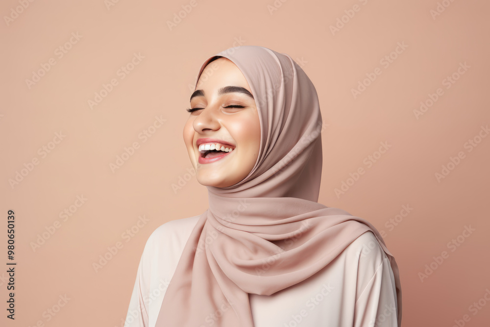 Beautiful muslim woman wearing hijab smiling with natural makeup Beautiful muslim woman wearing hijab smiling with natural makeup