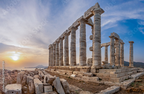 sunset at the Temple of Poseidon Cape Sounion Greece