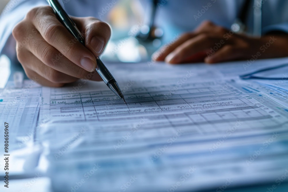 Doctor Reviewing Medical Documents Intensely Doctor Reviewing Medical Documents Intensely