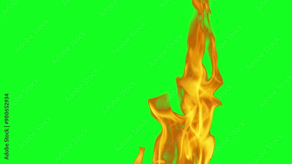 Beautiful small fire flames slowly burning close-up in high quality and 4k resolution on green screen alpha chroma key.