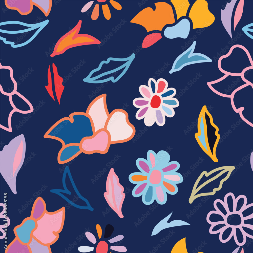 Floral Pattern. Seamless botanical bloom flower for fabric prints. Hand-drawn geometrical texture. Vector illustration. Vector illustration Floral Pattern. Seamless botanical bloom flower for fabric prints. Hand-drawn geometrical texture. Vector illustration. Vector illustration