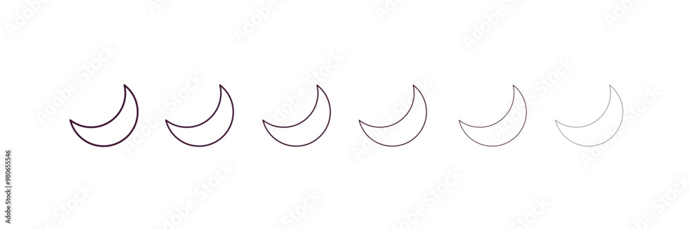 Naklejka premium waxing moon outline icon. Linear vector from weather concept. 6 different line style waxing moon icon included thin, light, regular, medium, bold, black