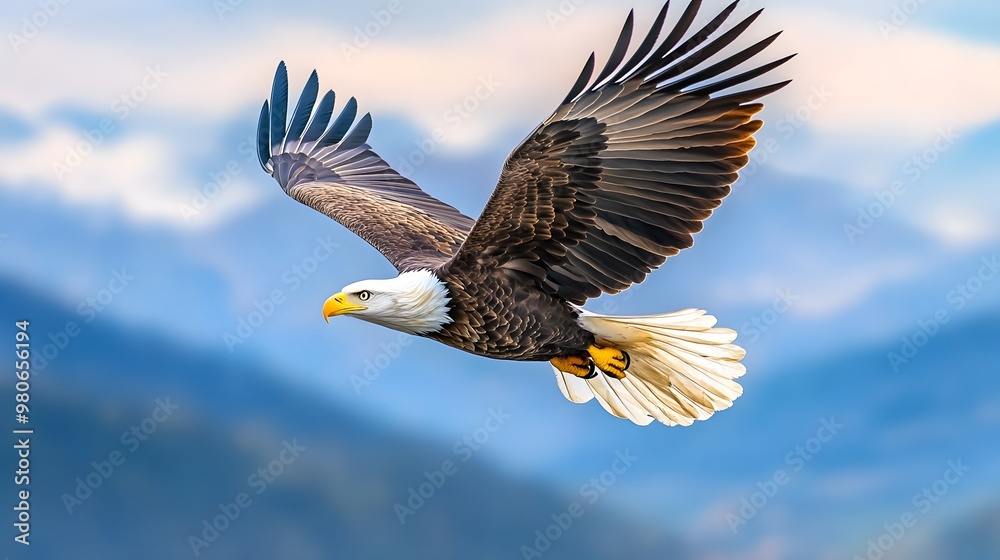 A majestic eagle soars gracefully above stunning mountains, showcasing its powerful wings and sharp gaze against a clear blue sky. A majestic eagle soars gracefully above stunning mountains, showcasing its powerful wings and sharp gaze against a clear blue sky.
