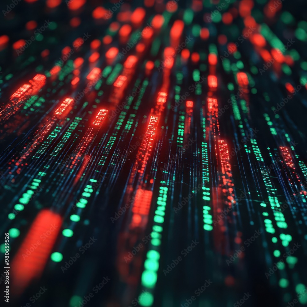 Glowing red and green arrows intersecting on a digital graph, representing intense stock market competition, [market clash], [financial fluctuation]