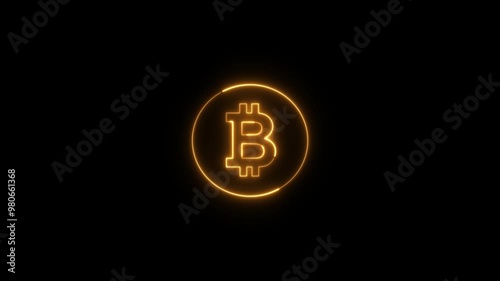 Wallpaper Mural Bitcoin icon neon animation. neon bitcoin lights on black background. glowing bitcoin. Blockchain based secure cryptocurrency. 4K Video motion graphic animation. Torontodigital.ca