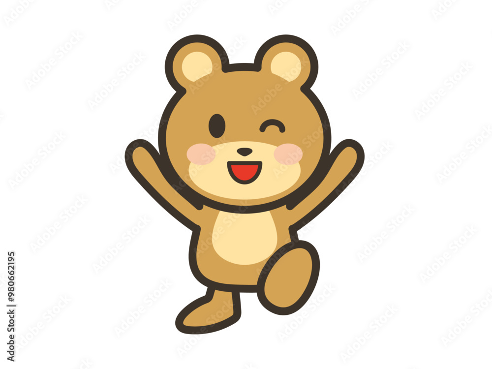 Obraz premium バンザイして喜ぶかわいいくまさんのイラスト