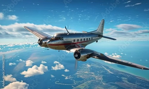 Detailed model airplane soaring through a blue sky, Video photo