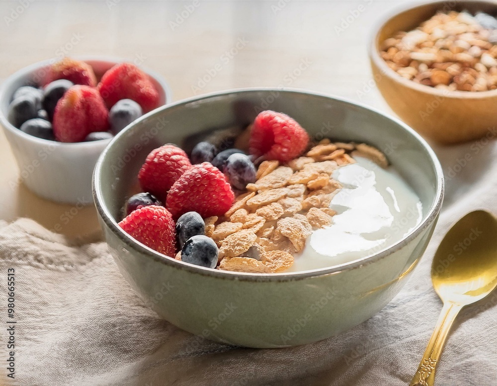 Bowl of healthy muesli with yogurt and fresh berries. ai generated Bowl of healthy muesli with yogurt and fresh berries. ai generated