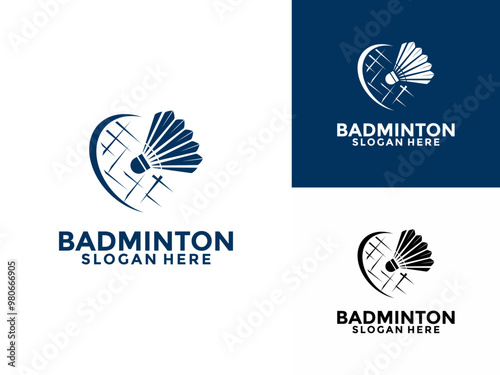 Badminton logo design icon .Badminton sport logo template vector, Sport club badminton logo with shuttlecock and racket concept