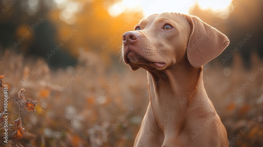 Hungarian Hound Vizsla in an Autumn Field