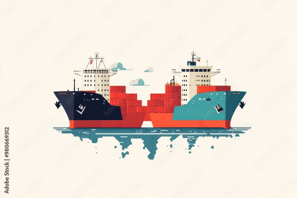 Obraz premium Cargo Ships with Containers Illustration