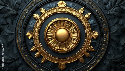 Ornate Black and Gold Circular Decorative Panel