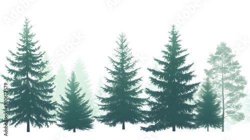 Silhouettes of Pine Trees Against a White Background photo