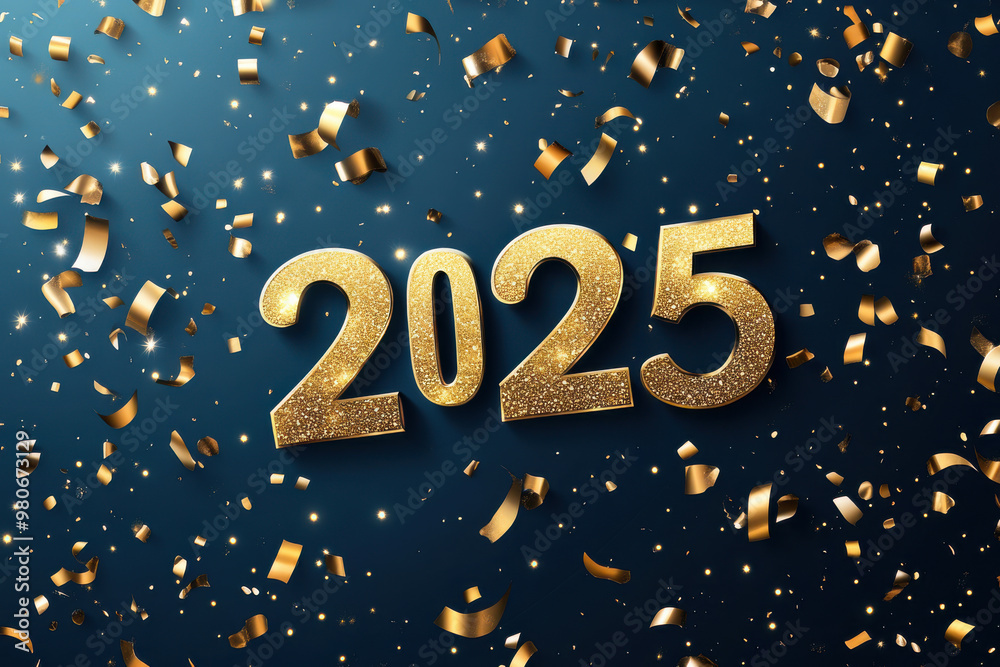 Golden 2025 with confetti and sparkles for a glamorous New Year celebration Golden 2025 with confetti and sparkles for a glamorous New Year celebration