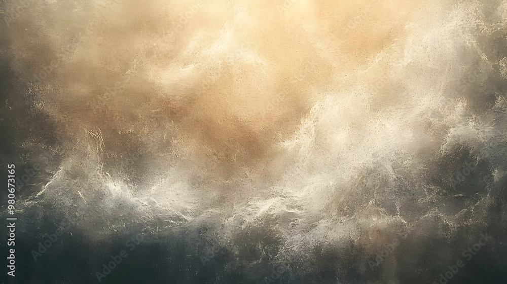 Abstract Painting with Light Brown, Tan, and Grey Color Scheme, Featuring a Textured Surface and White Brushstrokes that Blend into the Background