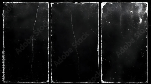 Three Black and White Rectangular Abstract Backgrounds with Scratches and Texture