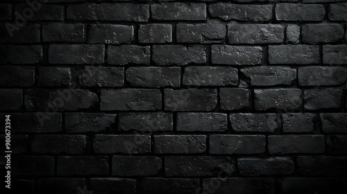 Dark Brick Wall Texture with Subtle Lighting for Backgrounds and Designs