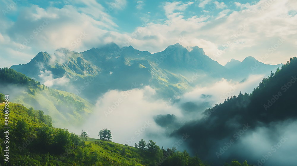 Fototapeta premium A beautiful landscape of misty mountains. 