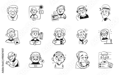 grandpa user account avatar doodle line art