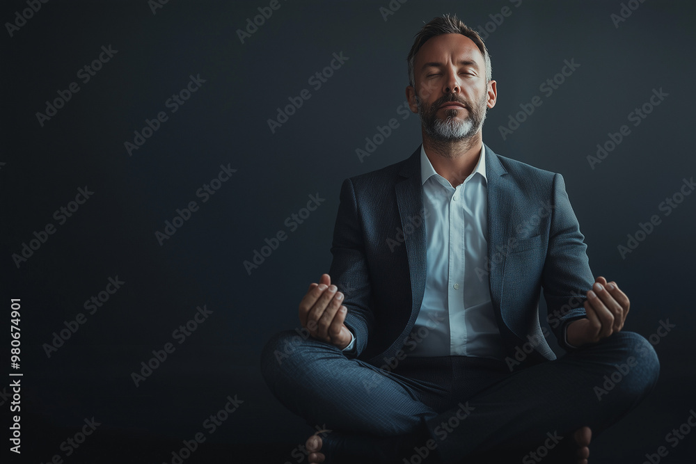 A businessman in a suit practicing yoga, isolated on a simple background A businessman in a suit practicing yoga, isolated on a simple background