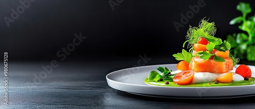 Fototapeta Naklejka Na Ścianę i Meble -  Abstract culinary art by chef, deconstructed dish with vibrant elements, highend modern cuisine, creative and unique plating