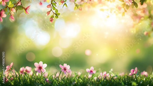 Oriental cherry blooming. Branch of sakura with white and rose flowers, beauty in nature, beautiful spring nature background